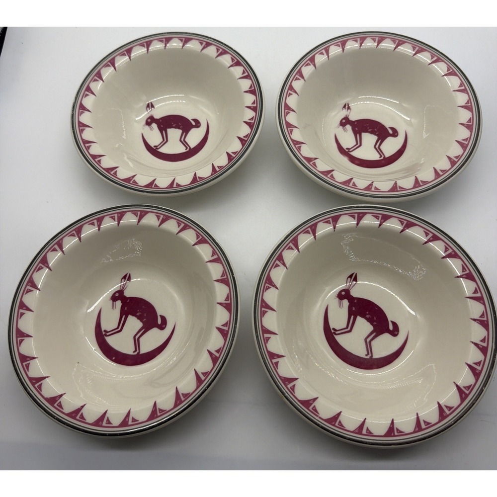 Pipestone Ancient Mimbreno Indian Santa Fe Dining Car (4) Cereal Bowls #1 (S31